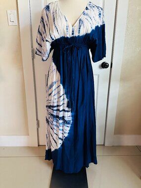 World Market Mira Kaftan Maxi Dress- Indigo Shibori Tie Dye size L/XL